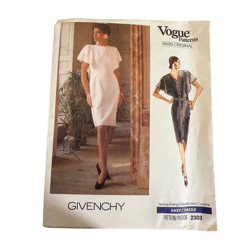UNCUT Givenchy Vogue Pattern 2303 Size 12-14-16 Couture Capelet Dress 80s Chic